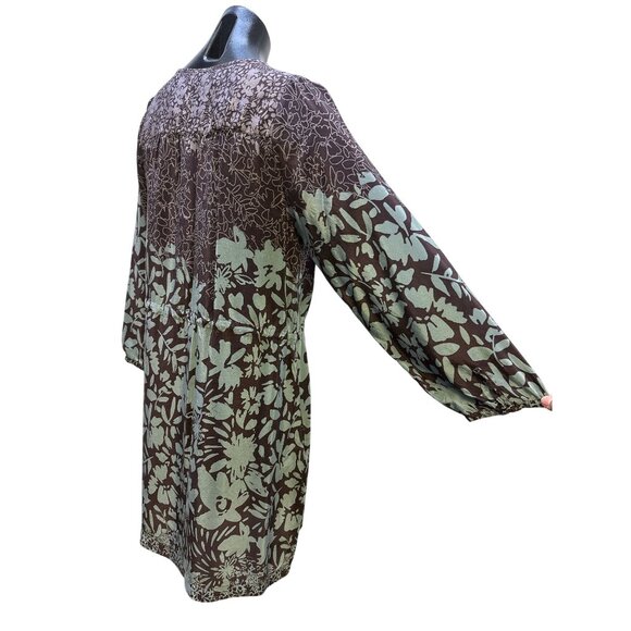 Johnny Was Purple & Mint Silk Floral Print Boho Dress w/Tie Neck  Size S - Picture 8 of 12